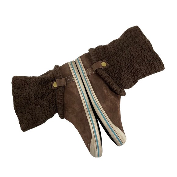 Simple Womens Brown Knit & Suede Pull-On sock Boots round toe Size 10 casual - Picture 5 of 9